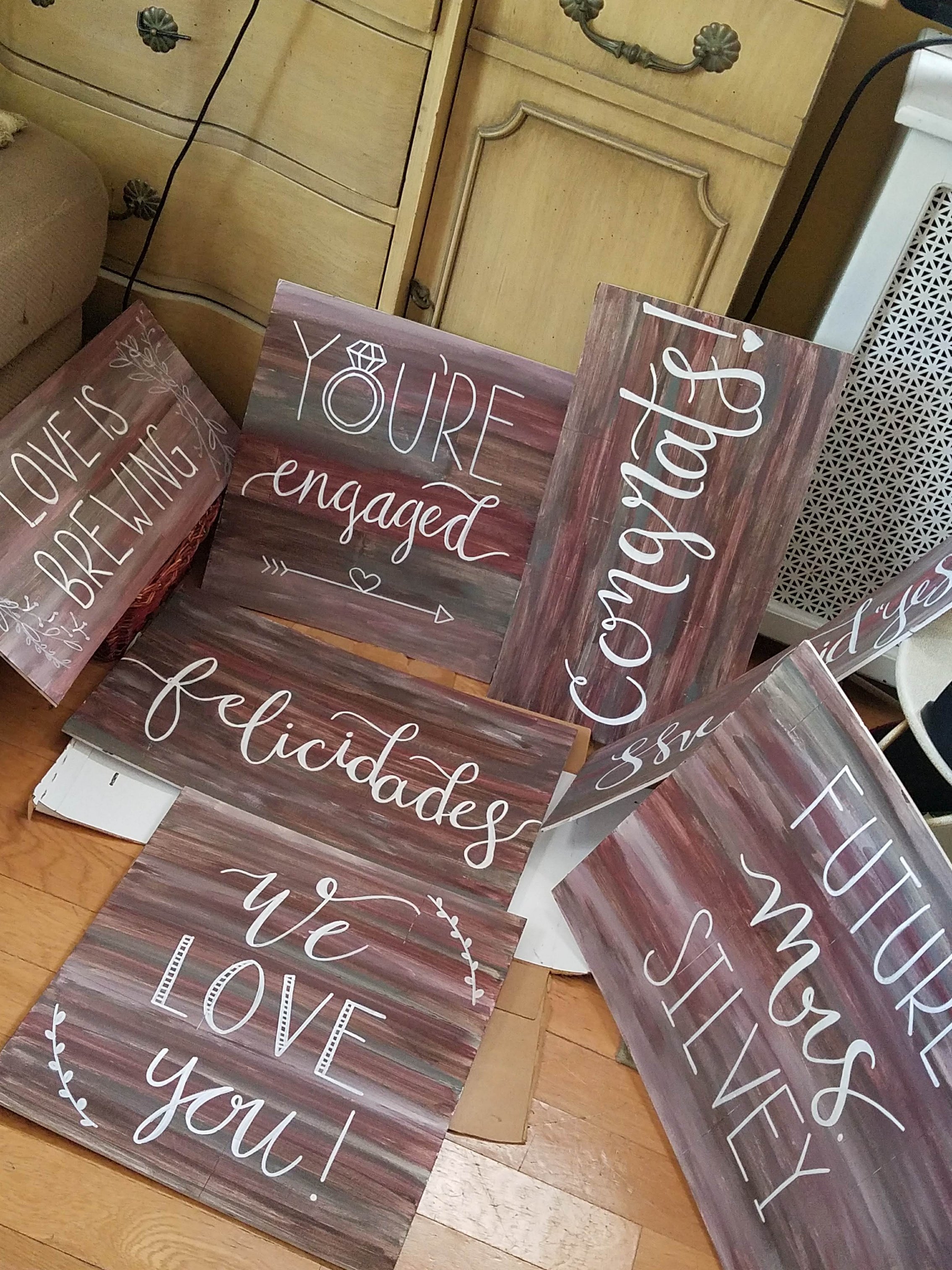 Custom Rustic Wood Signage for Engagement in Jersey City, New Jersey