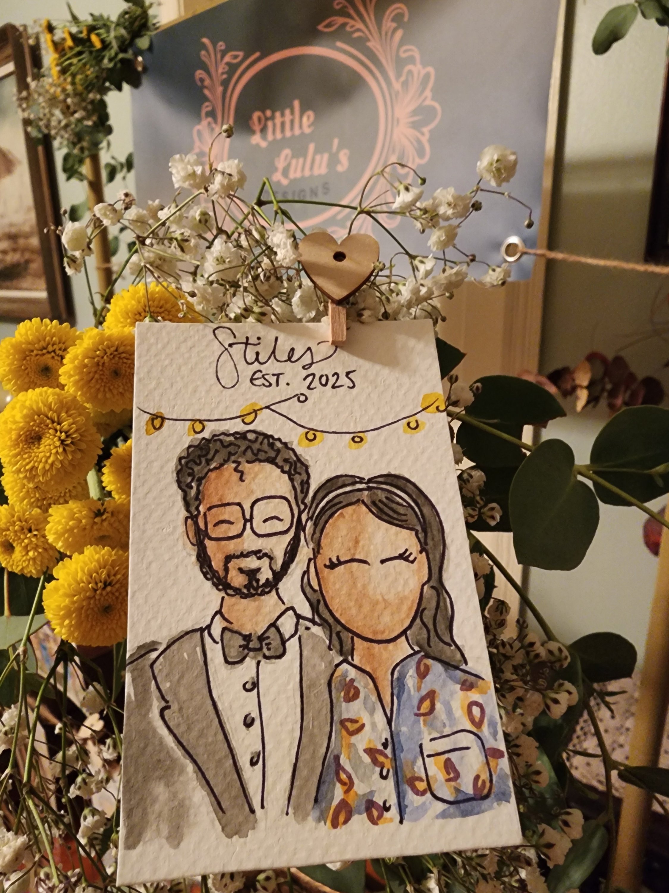 Live Event Watercolor Art Portraits of New Jersey Couple's Wedding Reception Guests