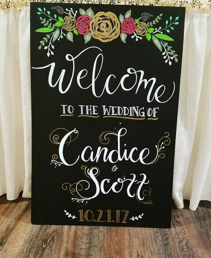 Floral Chalkboard Welcome Sign for North New Jersey Couple's Wedding