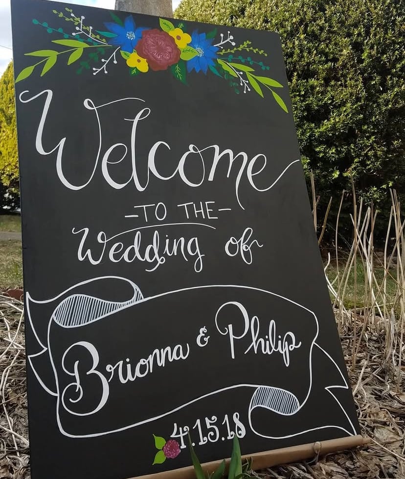 Floral Chalkboard Welcome Sign for North Jersey Couple's Wedding